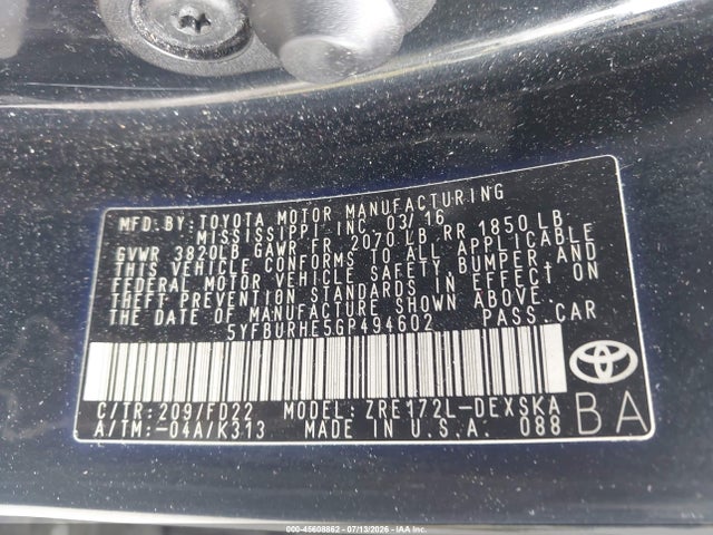 Toyota Corolla S Plus 2016 5YFBURHE5GP494602 Image 9