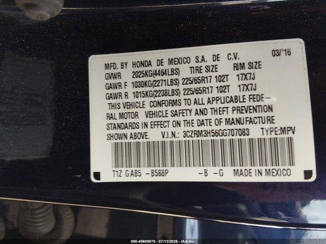 Honda CR-V EX 2016 3CZRM3H56GG707083 Image 9