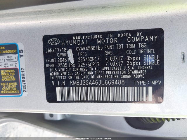 Hyundai TUCSON SEL 2018 KM8J33A46JU669488 Image 9
