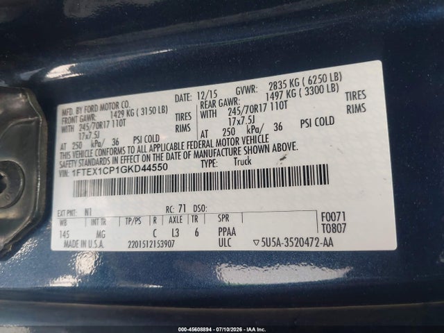1FTEX1CP1GKD44550 Ford F-150 Lariat/xl/xlt