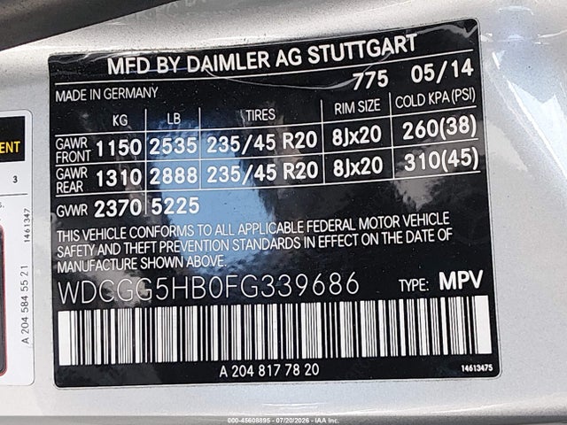 Aukcja sprzedaży 2015 Mercedes-benz Glk 350, vin: WDCGG5HB0FG339686, numer aukcji: 45608895