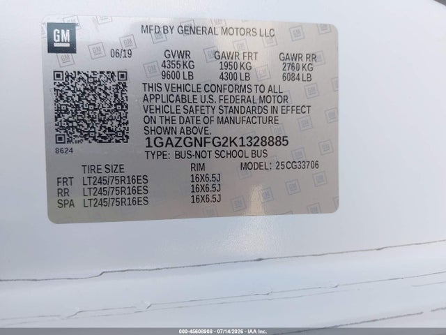 Chevrolet Express 3500 Ls 2019 1GAZGNFG2K1328885 Image 9