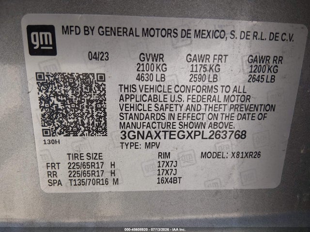 Aukcja sprzedaży 2023 Chevrolet Equinox Awd 2fl, vin: 3GNAXTEGXPL263768, numer aukcji: 45608920