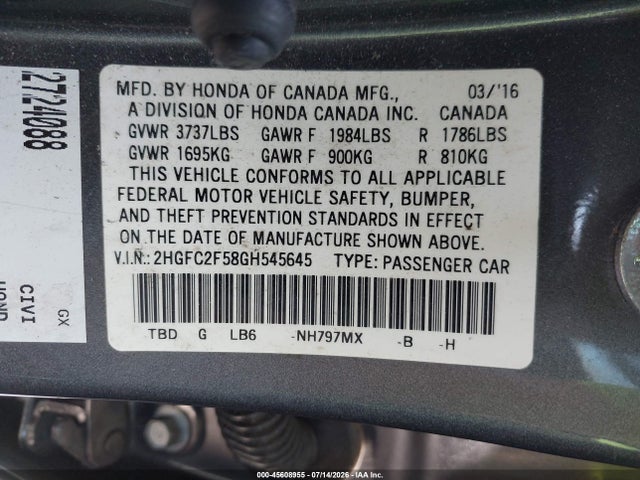 2HGFC2F58GH545645 Honda Civic Lx
