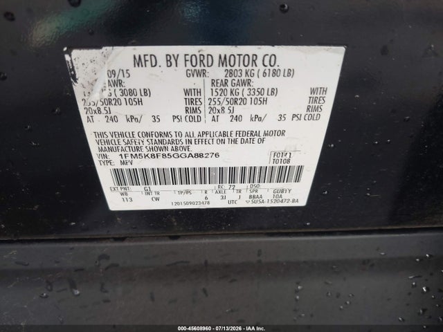 Ford Explorer Limited 2016 1FM5K8F85GGA88276 Image 9