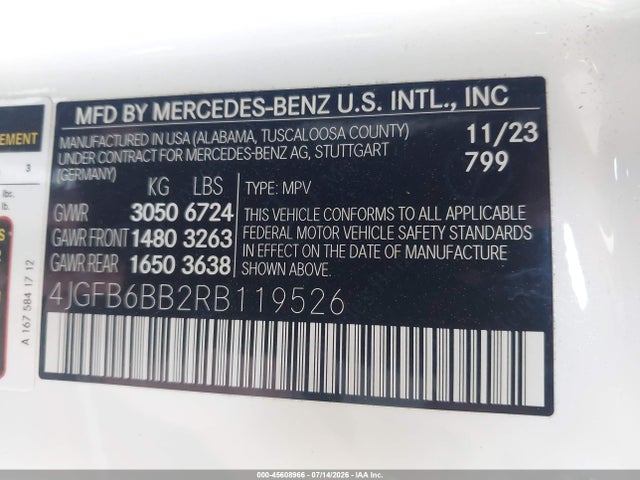 Aukcja sprzedaży 2024 Mercedes-benz Amg Gle 53 4matic+, vin: 4JGFB6BB2RB119526, numer aukcji: 45608966