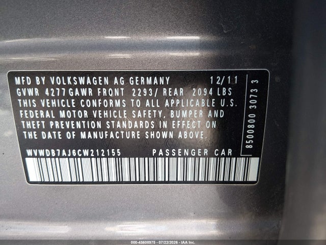 Aukcja sprzedaży 2012 Volkswagen Golf 2.5l 4-door, vin: WVWDB7AJ6CW212155, numer aukcji: 45608975
