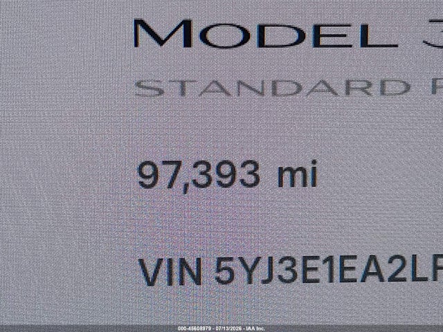 45608979 :رقم المزاد ، 5YJ3E1EA2LF805638 vin ، 2020 Tesla Model 3 Standard Range Plus Rear-wheel Drive/standard Range Rear-wheel Drive مزاد بيع