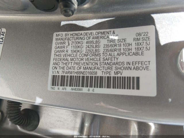 7FARW1H88NE016658 Honda Cr-v 2wd Ex-l