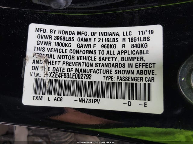 Honda INSIGHT EX 2020 19XZE4F53LE002792 Image 9