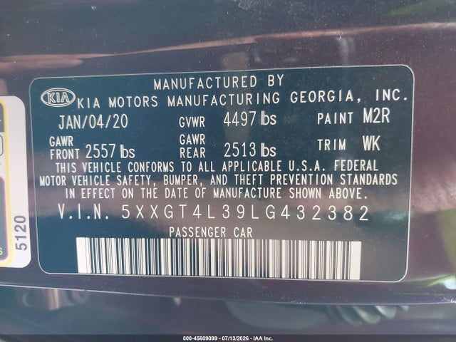 KIA Optima Lx 2020 5XXGT4L39LG432382 Image 9
