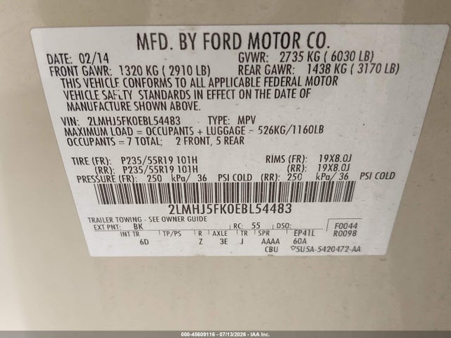 Lincoln MKT 2014 2LMHJ5FK0EBL54483 Image 9