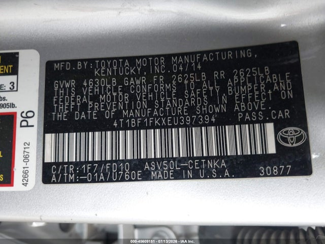 Toyota CAMRY LE 2014 4T1BF1FKXEU397394 Image 9