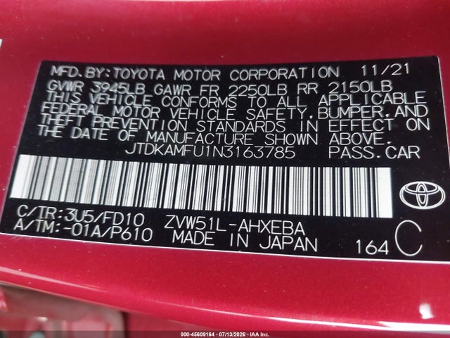 Toyota Prius Le 2022 JTDKAMFU1N3163785 Image 9