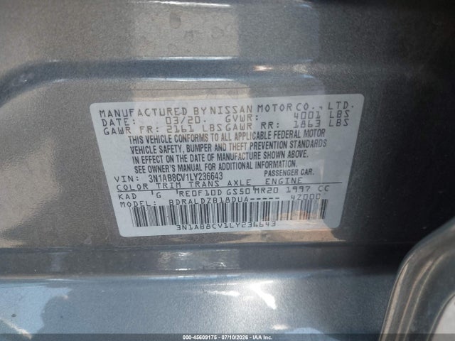 3N1AB8CV1LY236643 Nissan Sentra Sv Xtronic Cvt