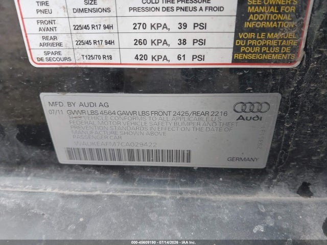 Продажа на аукционе авто 2012 Audi A3 2.0t Premium Plus, vin: WAUKEAFM7CA029422, номер лота: 45609190