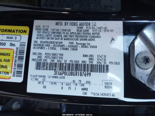 Ford Fusion Hybrid Se 2016 3FA6P0LU8GR187699 Image 9