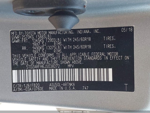 Toyota Highlander Le 2018 5TDZARFH6JS038272 Image 9