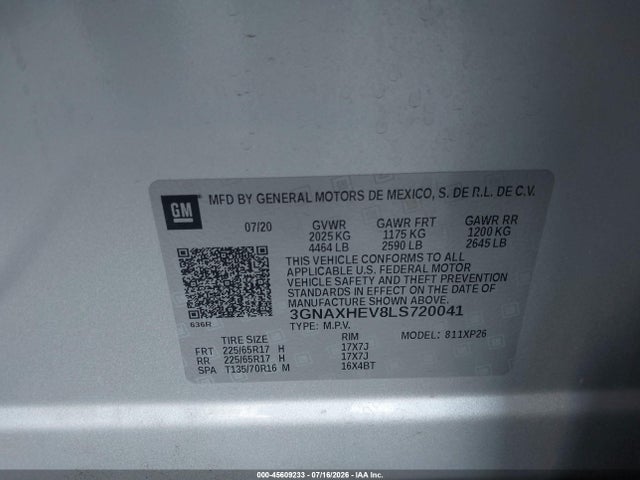 Aukcja sprzedaży 2020 Chevrolet Equinox Fwd Ls, vin: 3GNAXHEV8LS720041, numer aukcji: 45609233