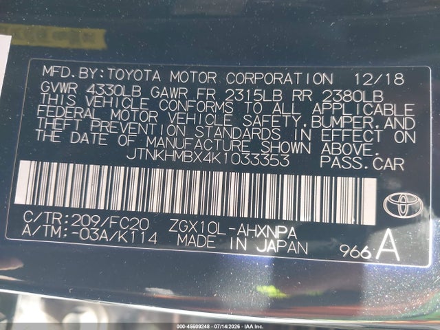 JTNKHMBX4K1033353 Toyota C-HR LE