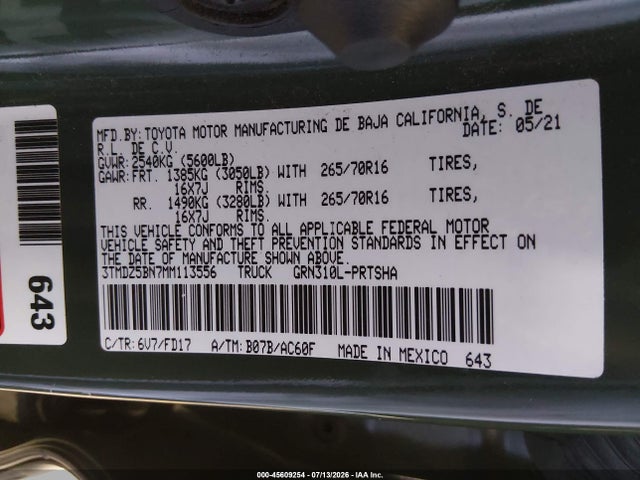Aukcja sprzedaży 2021 Toyota Tacoma Trd Off-road, vin: 3TMDZ5BN7MM113556, numer aukcji: 45609254