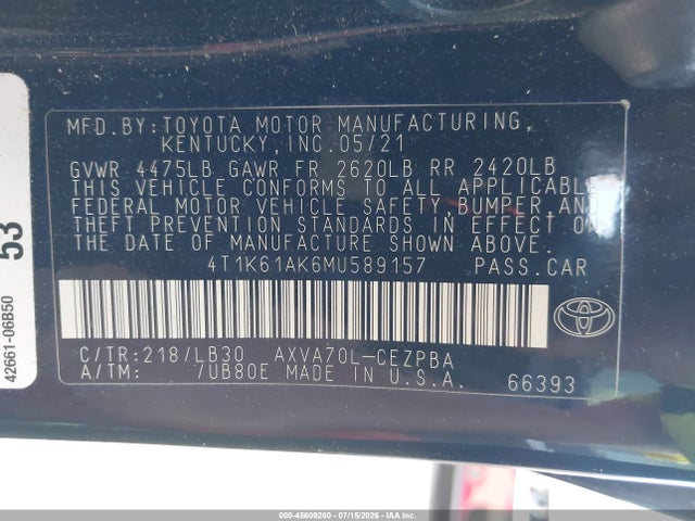 4T1K61AK6MU589157 Toyota CAMRY XSE