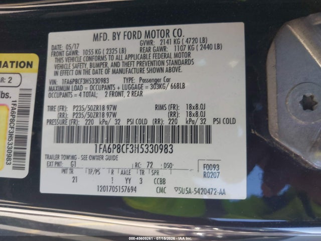 Ford MUSTANG GT 2017 1FA6P8CF3H5330983 Image 9