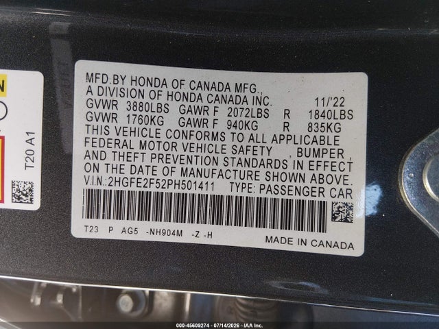 Honda Civic Sport 2023 2HGFE2F52PH501411 Image 9