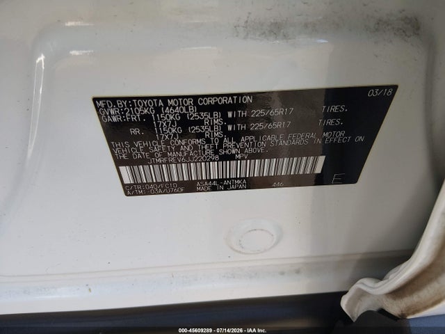 Toyota Rav4 Xle 2018 JTMRFREV6JJ220298 Image 9