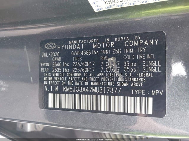 KM8J33A47MU317377 Hyundai Tucson Value