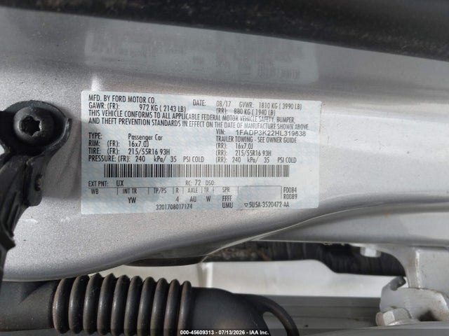 45609313 :رقم المزاد ، 1FADP3K22HL319638 vin ، 2017 Ford Focus Se مزاد بيع