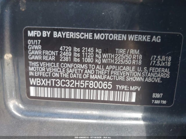 Aukcja sprzedaży 2017 Bmw X1 Xdrive28i, vin: WBXHT3C32H5F80065, numer aukcji: 45609315