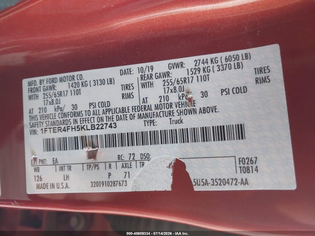 Ford Ranger Xlt 2019 1FTER4FH5KLB22743 Image 9