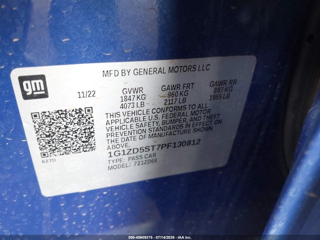 1G1ZD5ST7PF130812 Chevrolet Malibu Fwd 1lt