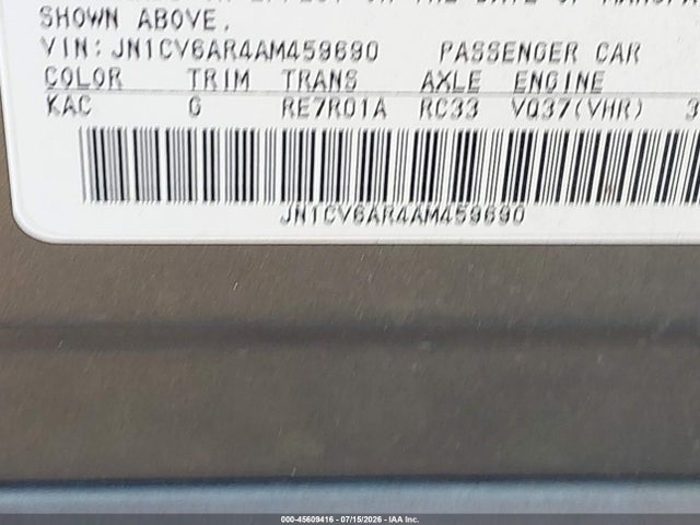 Aukcja sprzedaży 2010 Infiniti G37x, vin: JN1CV6AR4AM459690, numer aukcji: 45609416