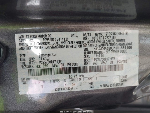 Продаж на аукціоні авто 2013 Ford C-max Hybrid Sel, vin: 1FADP5BU1DL551106, номер лоту: 45609456