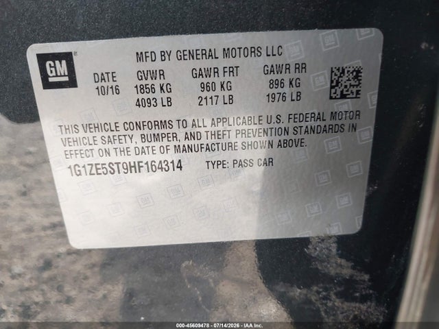 1G1ZE5ST9HF164314 Chevrolet MALIBU 1LT