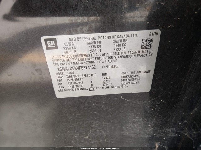 Chevrolet EQUINOX LT 2015 2GNALCEK4F6274462 Image 9