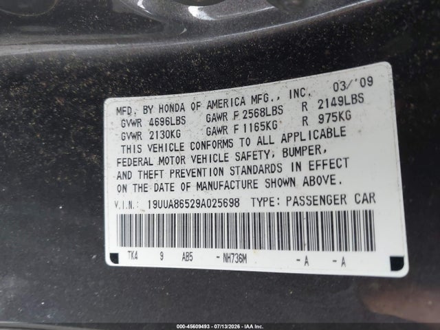 45609493 :رقم المزاد ، 19UUA86529A025698 vin ، 2009 Acura Tl 3.5 مزاد بيع