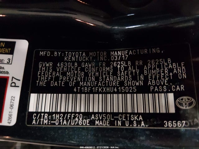 Toyota CAMRY SE 2017 4T1BF1FKXHU415025 Image 9