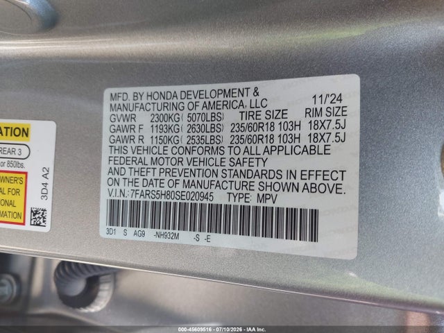 7FARS5H80SE020945 Honda Cr-v Hybrid Sport-l