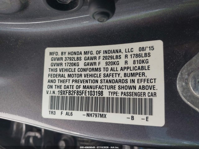 Honda CIVIC EX 2015 19XFB2F85FE103198 Image 9