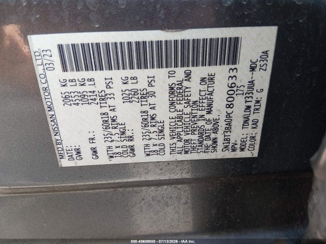 5N1BT3BA0PC800633 Nissan Rogue Sv Fwd