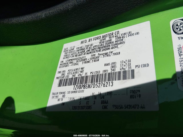 2013 Ford Mustang V6 მანქანა იყიდება აუქციონზე, vin: 1ZVBP8EM7D5276213, აუქციონის ნომერი: 45609555