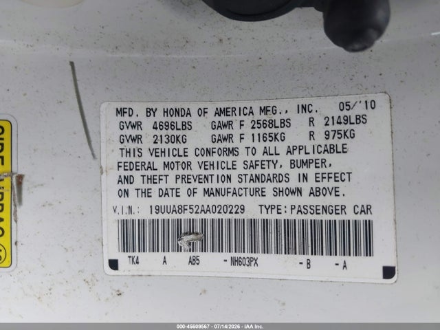 Aukcja sprzedaży 2010 Acura Tl 3.5, vin: 19UUA8F52AA020229, numer aukcji: 45609567