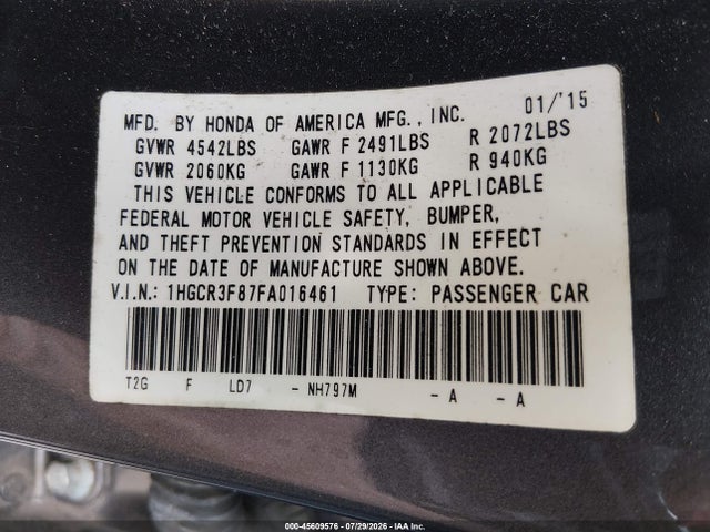 1HGCR3F87FA016461 Honda Accord Ex-l V-6