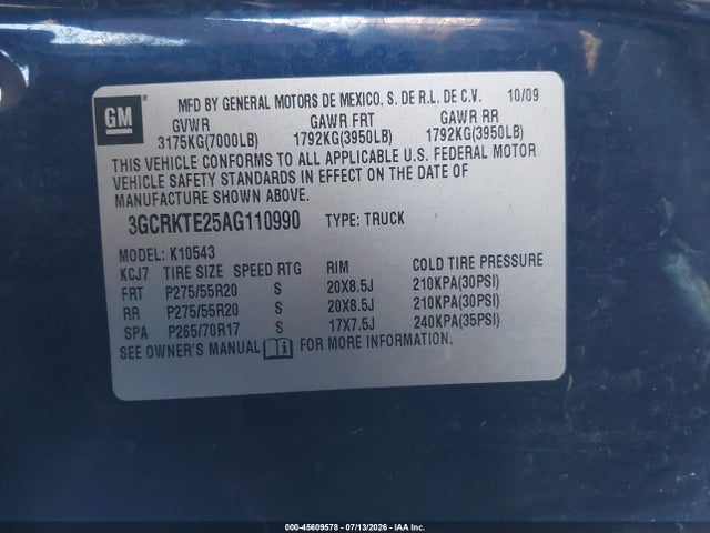 Aukcja sprzedaży 2010 Chevrolet Silverado 1500 Ltz, vin: 3GCRKTE25AG110990, numer aukcji: 45609578