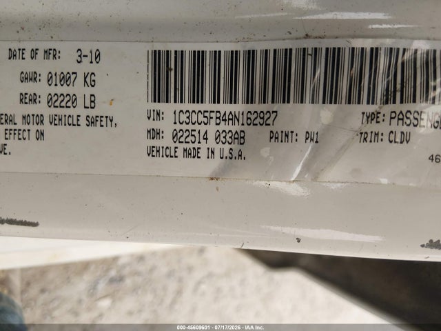 Продаж на аукціоні авто 2010 Chrysler Sebring Limited, vin: 1C3CC5FB4AN162927, номер лоту: 45609601