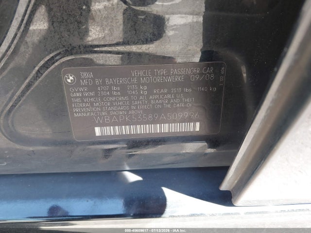 Продажа на аукционе авто 2009 Bmw 328i Xdrive, vin: WBAPK53589A509996, номер лота: 45609617