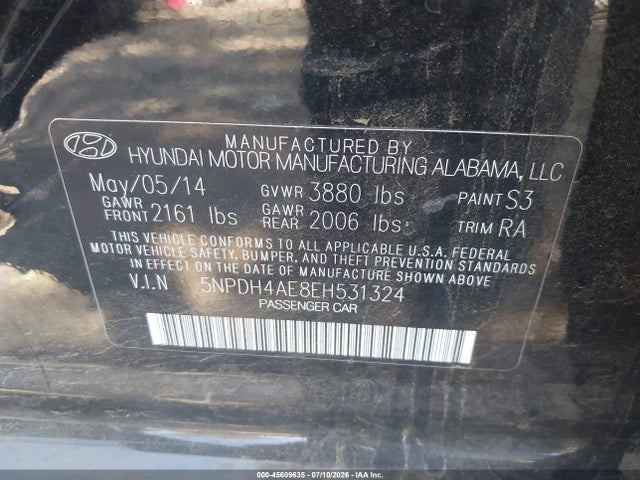 5NPDH4AE8EH531324 Hyundai ELANTRA SE